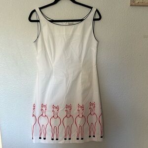 Vintage White Dress with Red Horse Design
